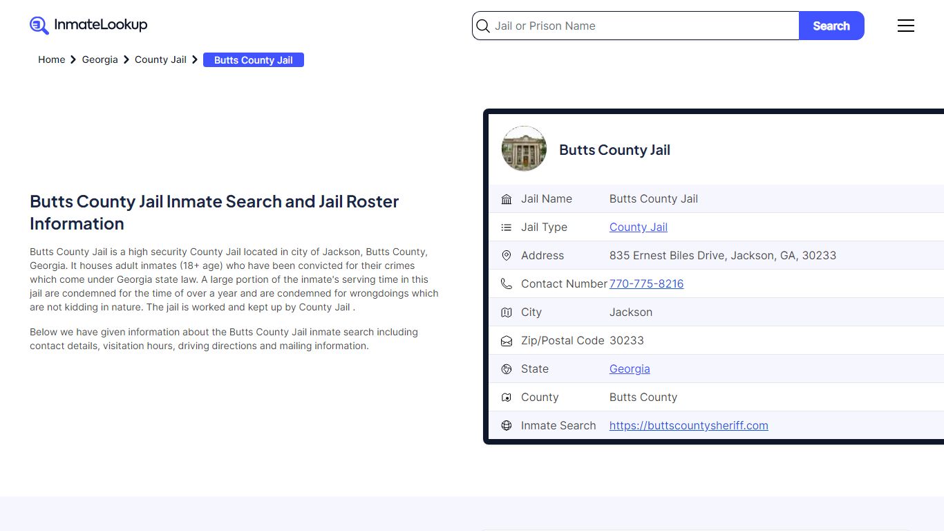Butts County Jail Inmate Search and Jail Roster Information - Inmate Lookup